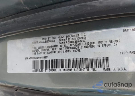 2004 Subaru Outback z USA, uszkodzony, nr VIN 4S3BH675446613361